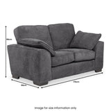 A modern gray two-seater sofa with cushions is showcased, with dimensions displayed: width 176cm, depth 96cm, height 98cm. The caption reads "Image for size information only".