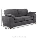 A charcoal grey sofa stands against a white background, dimensions labeled: height 98cm, width 210cm, depth 96cm. Text: 