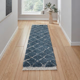 Blue Willow Shaggy Tasselled Diamond Runner Rug from Roseland Furniture