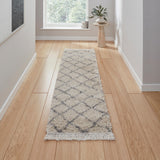 Cream Willow Shaggy Tasselled Diamond Runner Rug from Roseland Furniture