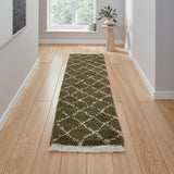 Green Willow Shaggy Tasselled Diamond Runner Rug from Roseland Furniture