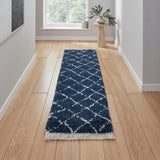 Navy Willow Shaggy Tasselled Diamond Runner Rug from Roseland Furniture