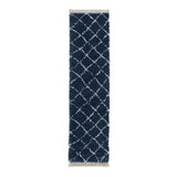 Navy Willow Shaggy Tasselled Diamond Runner Rug from Roseland Furniture