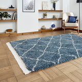 Blue Willow Shaggy Tasselled Diamond Rug from Roseland Furniture