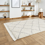 Cream Willow Shaggy Tasselled Diamond Rug from Roseland Furniture