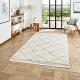 Cream Willow Shaggy Tasselled Diamond Rug from Roseland Furniture