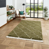 Green Willow Shaggy Tasselled Diamond Rug from Roseland Furniture