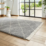 Grey Willow Shaggy Tasselled Diamond Rug from Roseland Furniture