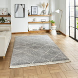 Grey Willow Shaggy Tasselled Diamond Rug from Roseland Furniture