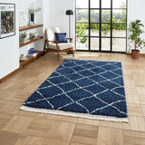 Navy Willow Shaggy Tasselled Diamond Rug from Roseland Furniture