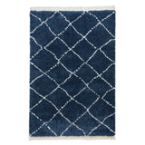 Navy Willow Shaggy Tasselled Diamond Rug from Roseland Furniture