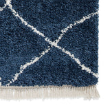 Navy Willow Shaggy Tasselled Diamond Rug from Roseland Furniture