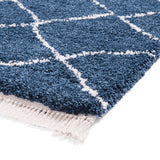 Navy Willow Shaggy Tasselled Diamond Rug from Roseland Furniture