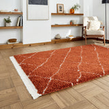 Rust Willow Shaggy Tasselled Diamond Rug from Roseland Furniture