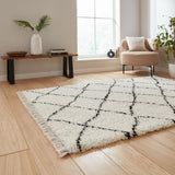 Black Willow Shaggy Tasselled Diamond Rug from Roseland Furniture