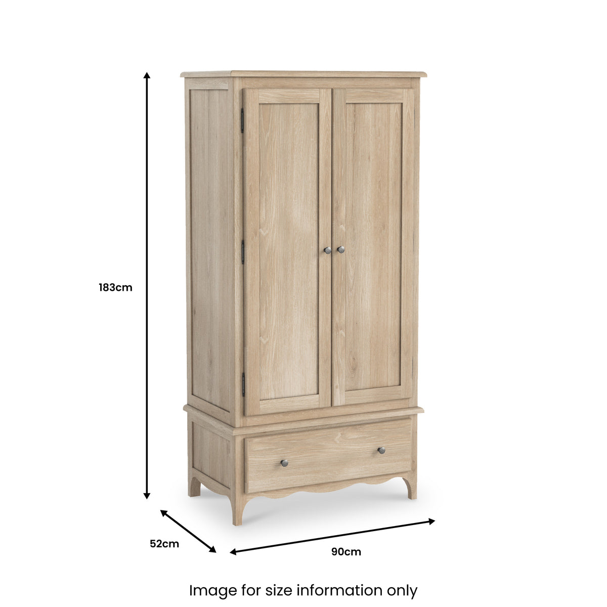 Camille Oak Double Wardrobe dimensions