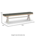 A cushioned bench with wooden legs is displayed with dimensions: height 50cm, width 38cm, length 200cm. Text indicates 