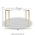 A round table with white top and gold legs, measuring 80cm in diameter and 40cm in height. Text reads: 