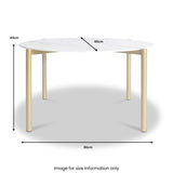 A round table with white top and gold legs, measuring 80cm in diameter and 40cm in height. Text reads: "Image for size information only."