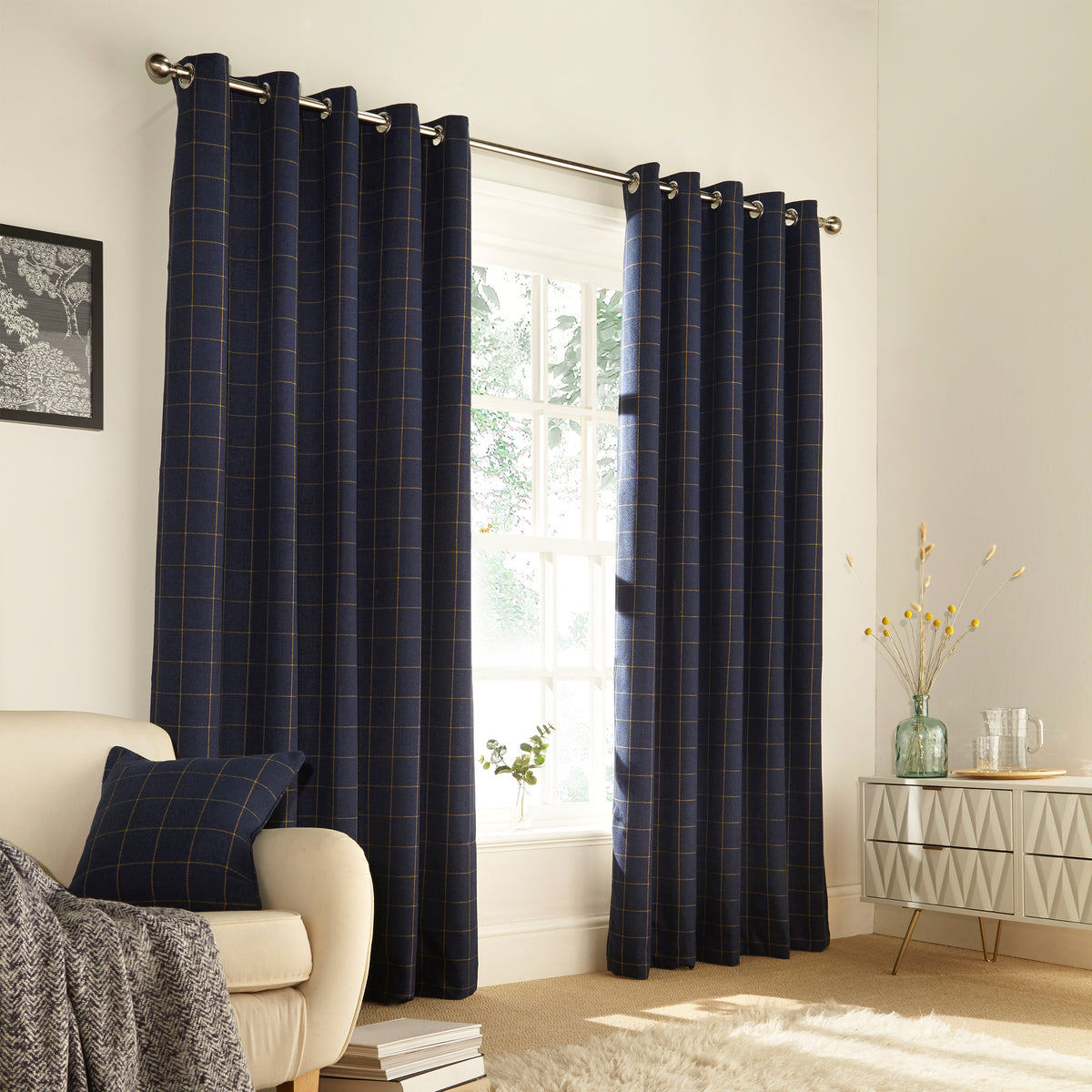 Ellis 229X137 Eyelet Curtains Navy