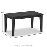 A dark wooden table stands centered, with dimensions labeled: 45cm height, 50cm width, and 85cm length. Below it states "Image for size information only."