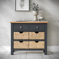 Farrow Charcoal Console Table with Baskets for hallway