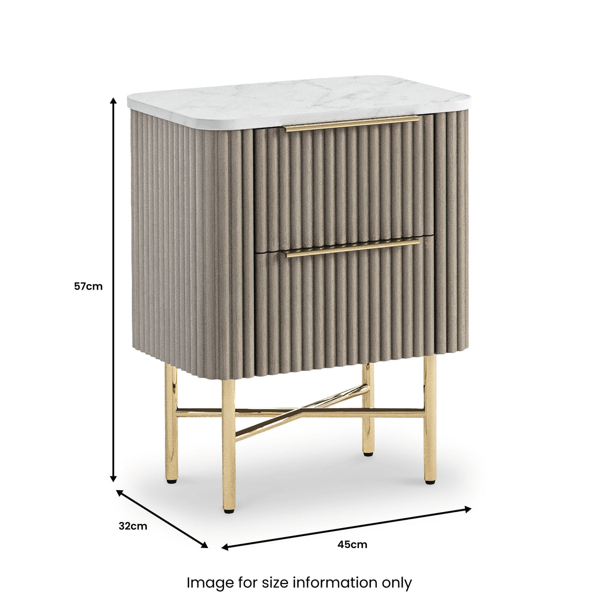 Amelie Fluted 2 Drawer Narrow Bedside from Roseland Furniture