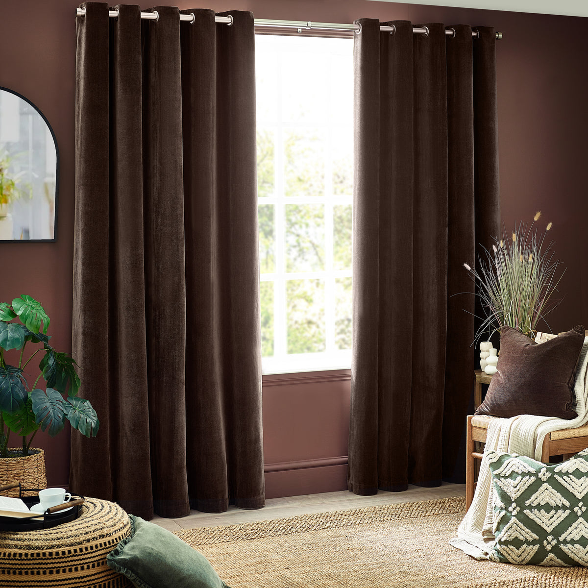 Heavy Chenille 229X137 Eyelet Curtain Brown