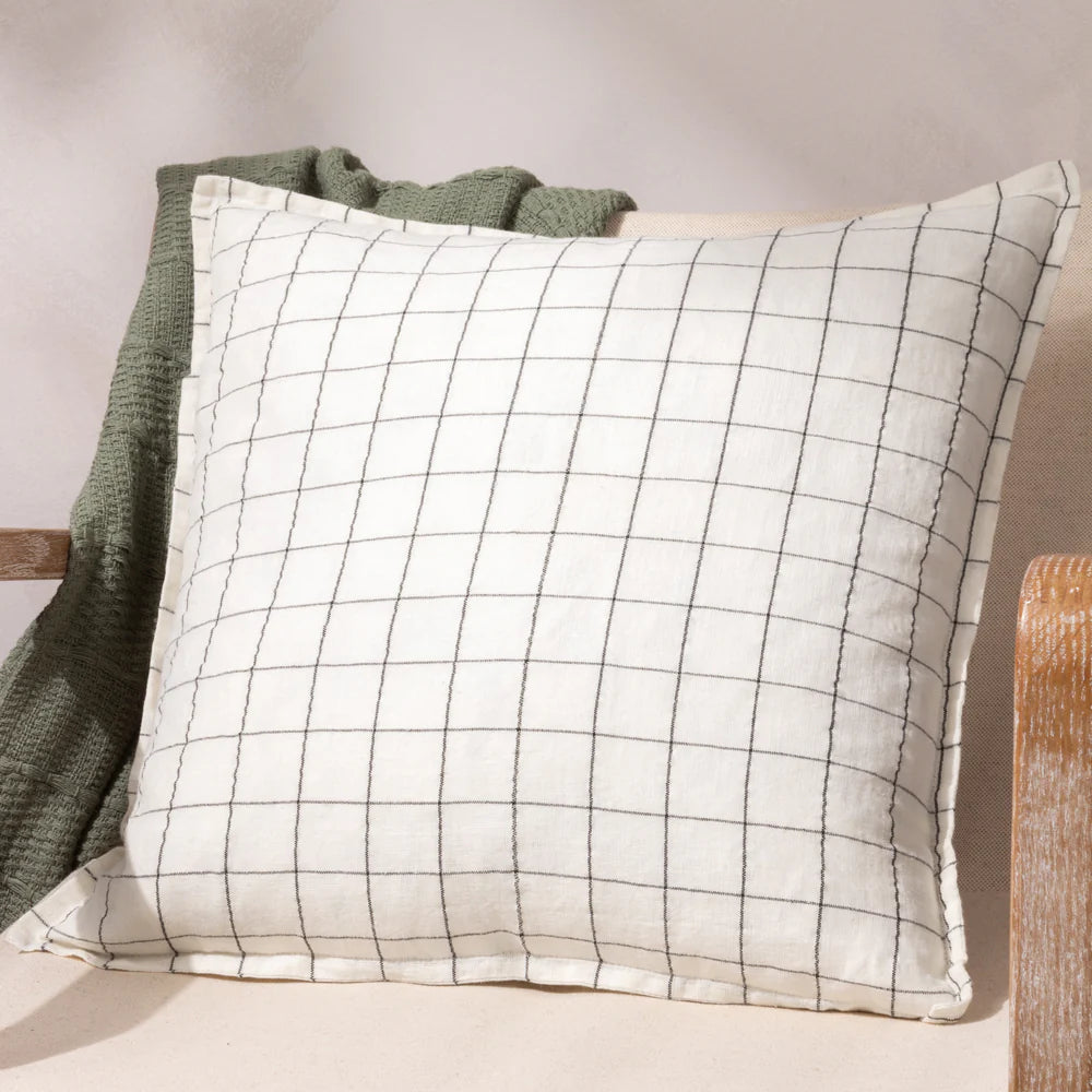 Linen Grid Check 50X50 Polyester Cushion Ecru