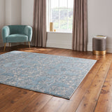 Blue Laurence Llewelyn-Bowen Ornate Metallic Rug from Roseland Furniture