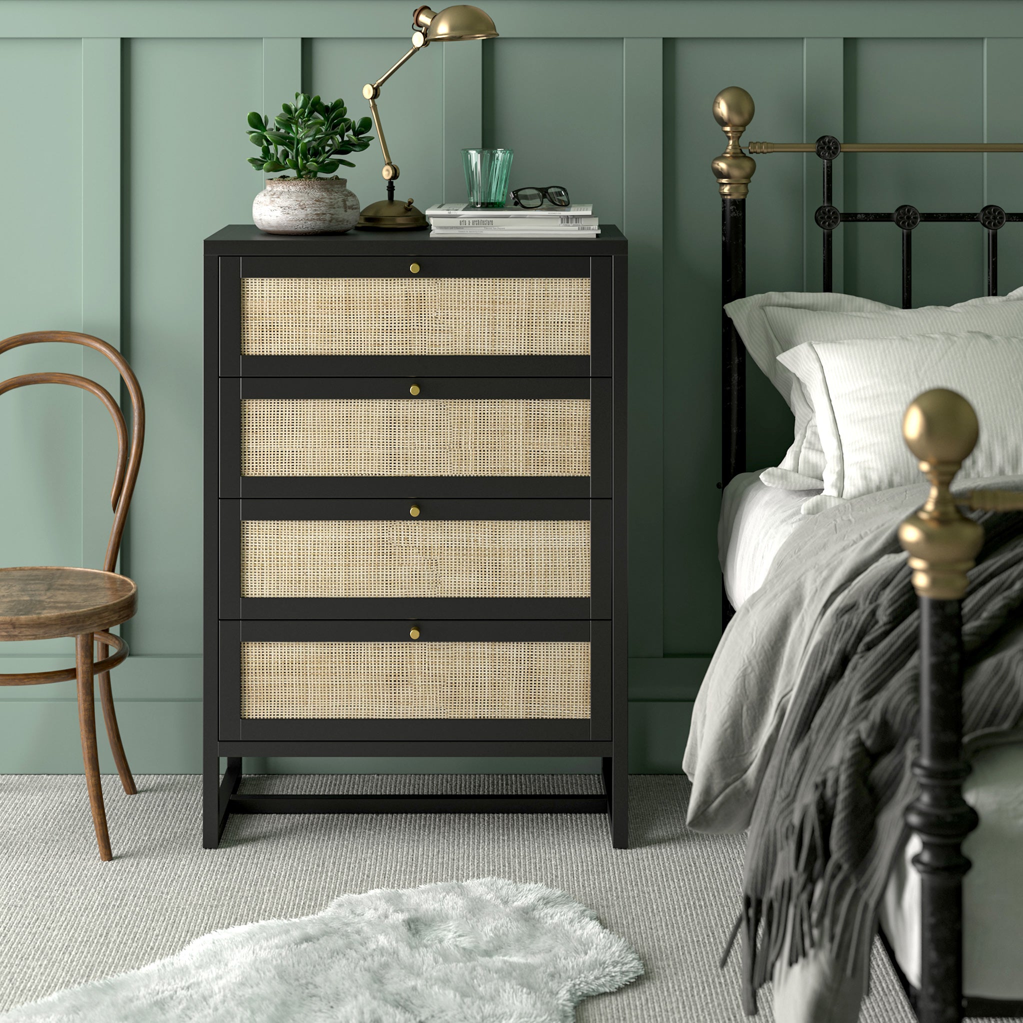 Cane webbing store chest of drawers