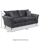 A gray three-seater sofa with cushions displayed against a white background, with dimensions marked: width 205cm, depth 100cm, height 92cm. Text states "Image for size information only."