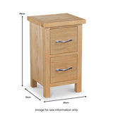 Newlyn Oak 2 Drawer Slim Bedside Table dimensions