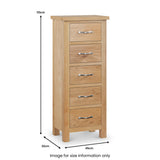 Newlyn Oak 5 Drawer Tallboy Chest dimensions