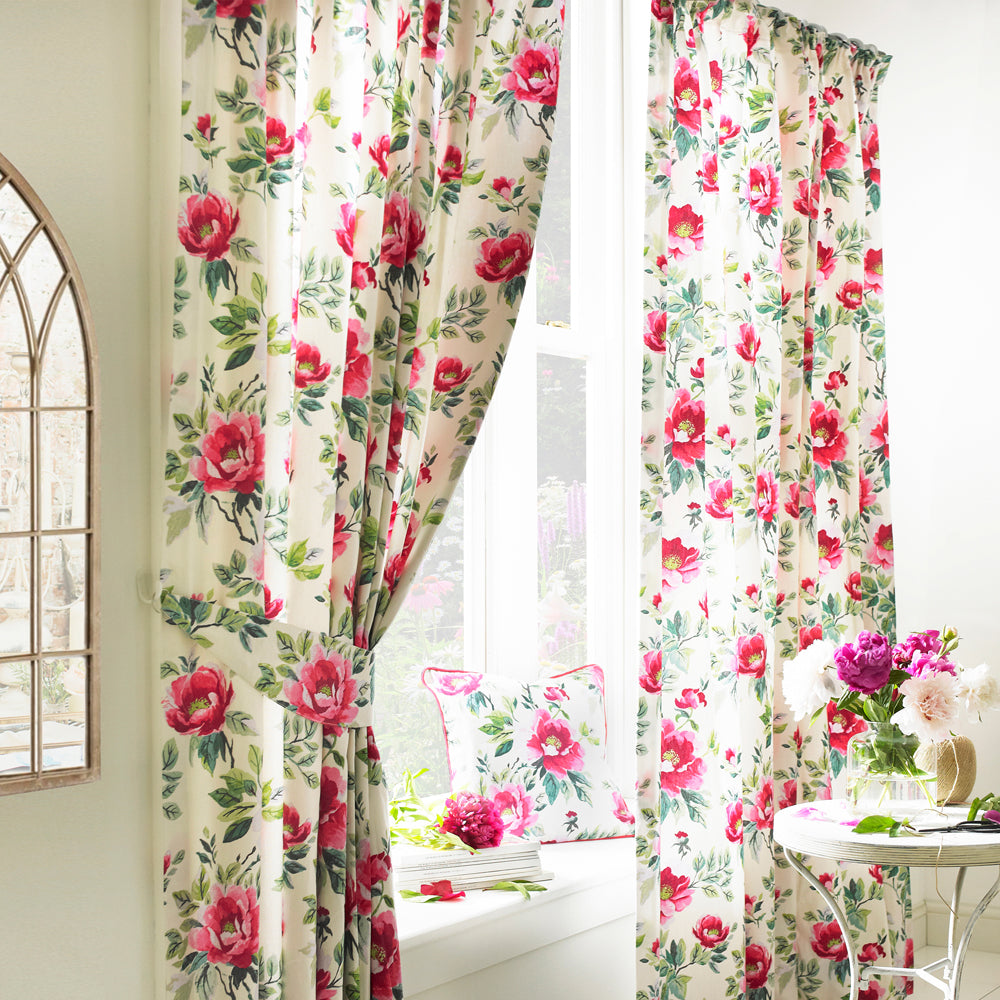 Peony Floral Print Pencil Pleat Curtains