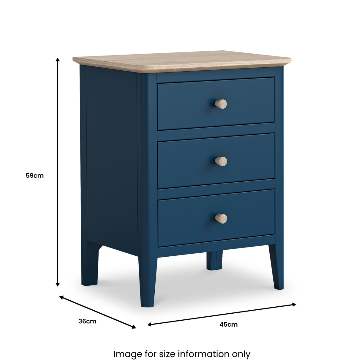 Penrose 3 Drawer Bedside Table Dimensions