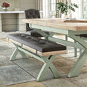 Penzance Sage Cross Leg Bench with Cushion from Roseland Furniture