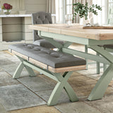 Penzance Sage Cross Leg Bench with Cushion from Roseland Furniture