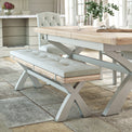 Penzance Stone Grey Cross Leg Bench with Cushion from Roseland Furniture