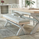 Penzance Stone Grey Cross Leg Bench with Cushion from Roseland Furniture