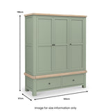 Penzance 2 Drawer Triple Wardrobe dimensions