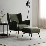 Knox Olive teddy boucle armchair with stool