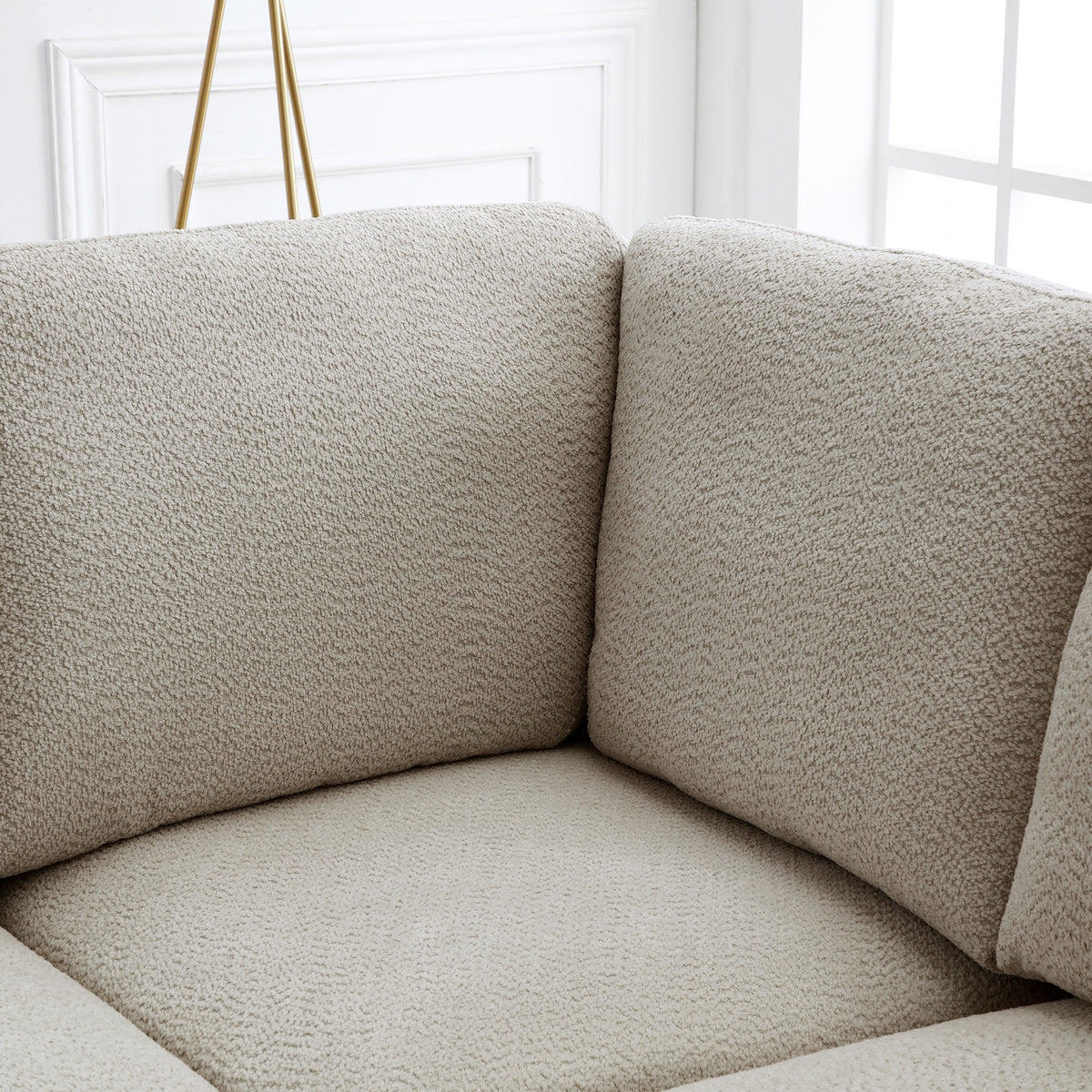 Fairfax-boucle-modular-corner-sofa-piece-taupe from Roseland Furniture