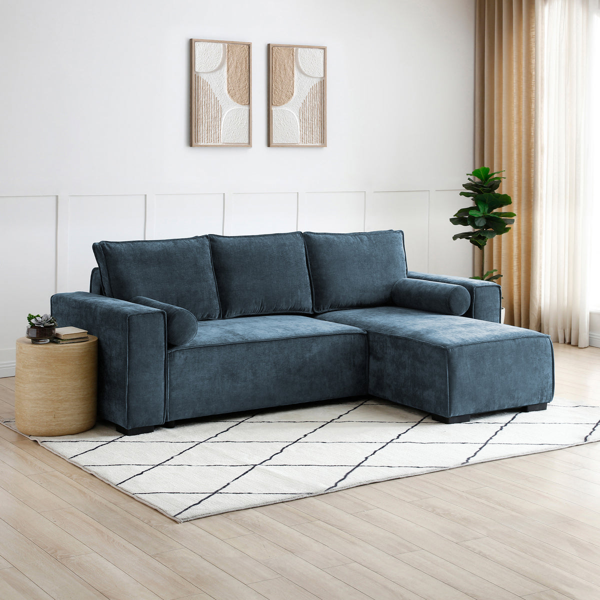 Selby Navy Chenille Corner Sofabed from Roseland Furniture