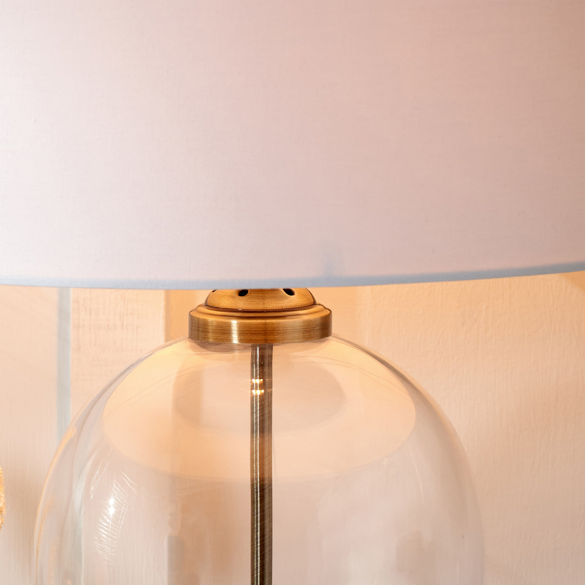 Cloche Clear Glass and Antique Brass Table Lamp for Living Room