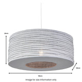 A round, textured ceiling lamp in a neutral color, hanging, with dimensions labeled: 50cm wide, 25cm high. Text reads "Image for size information only".