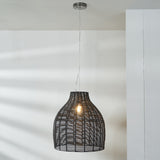 Caswell Black Rattan Coche Pendant for living room