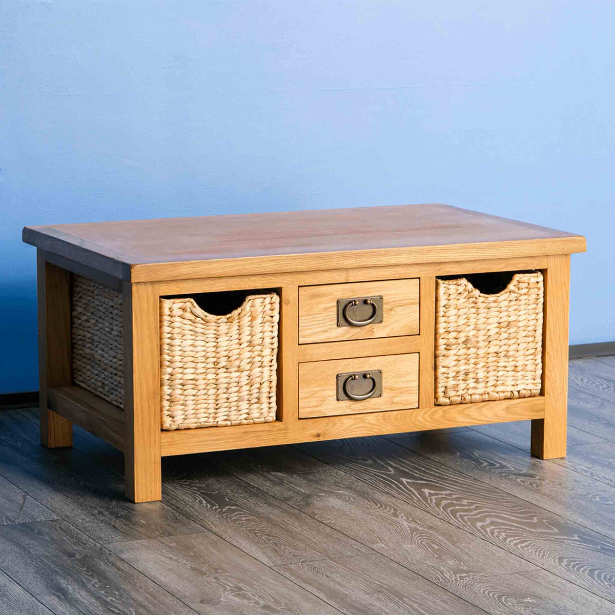 Surrey Oak Coffee Table with Baskets by Roseland Furniture