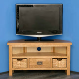 Surrey Oak Corner TV Stand with Baskets