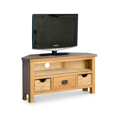 Surrey Oak Corner TV Stand with Baskets